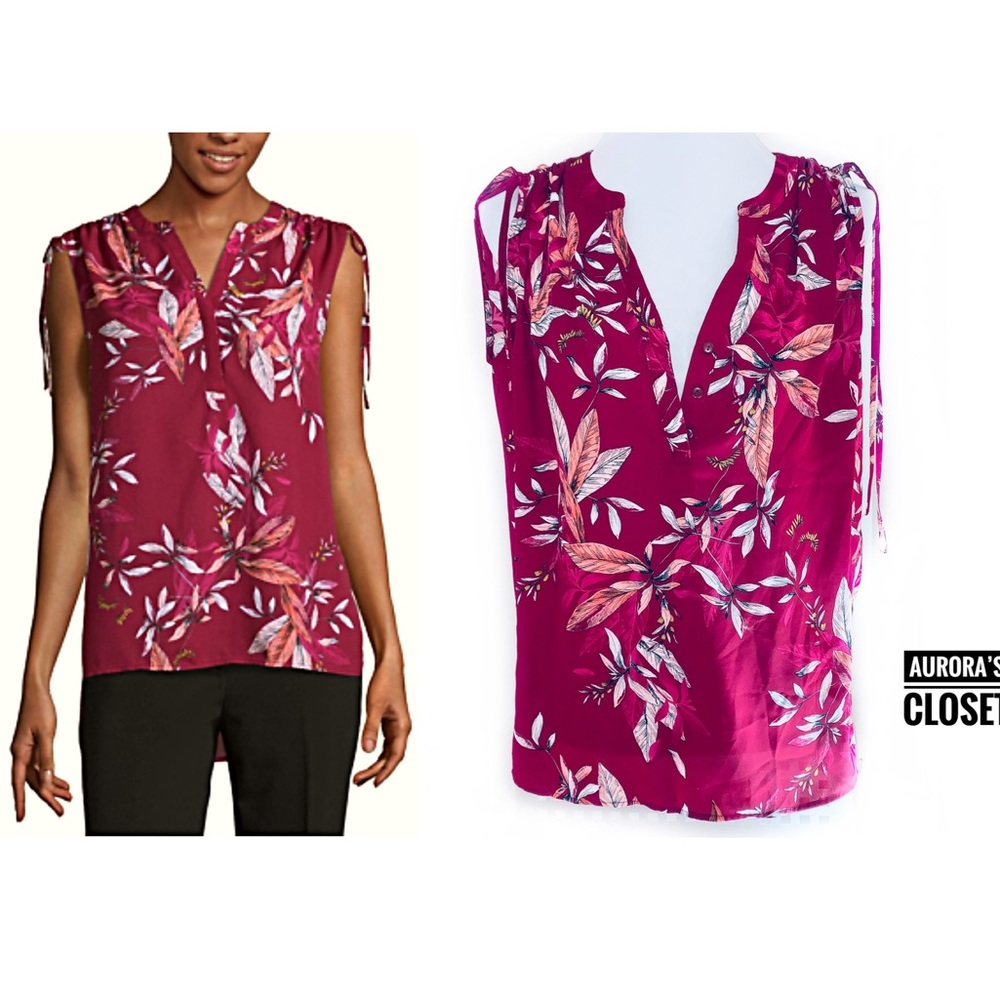 Worthington L Pink Floral Top Sleeveless Silky